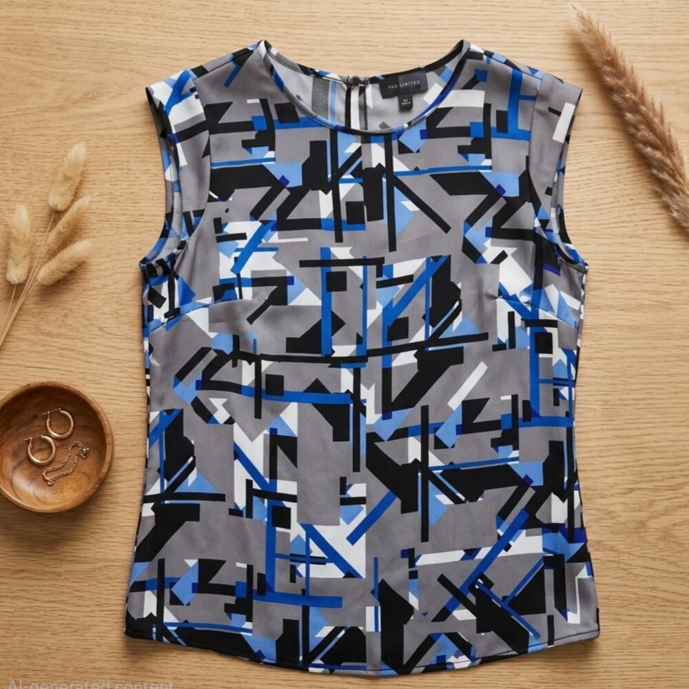 The Limited Geometric Print Tank Top - Size XS - Retro Style Keyhole Back